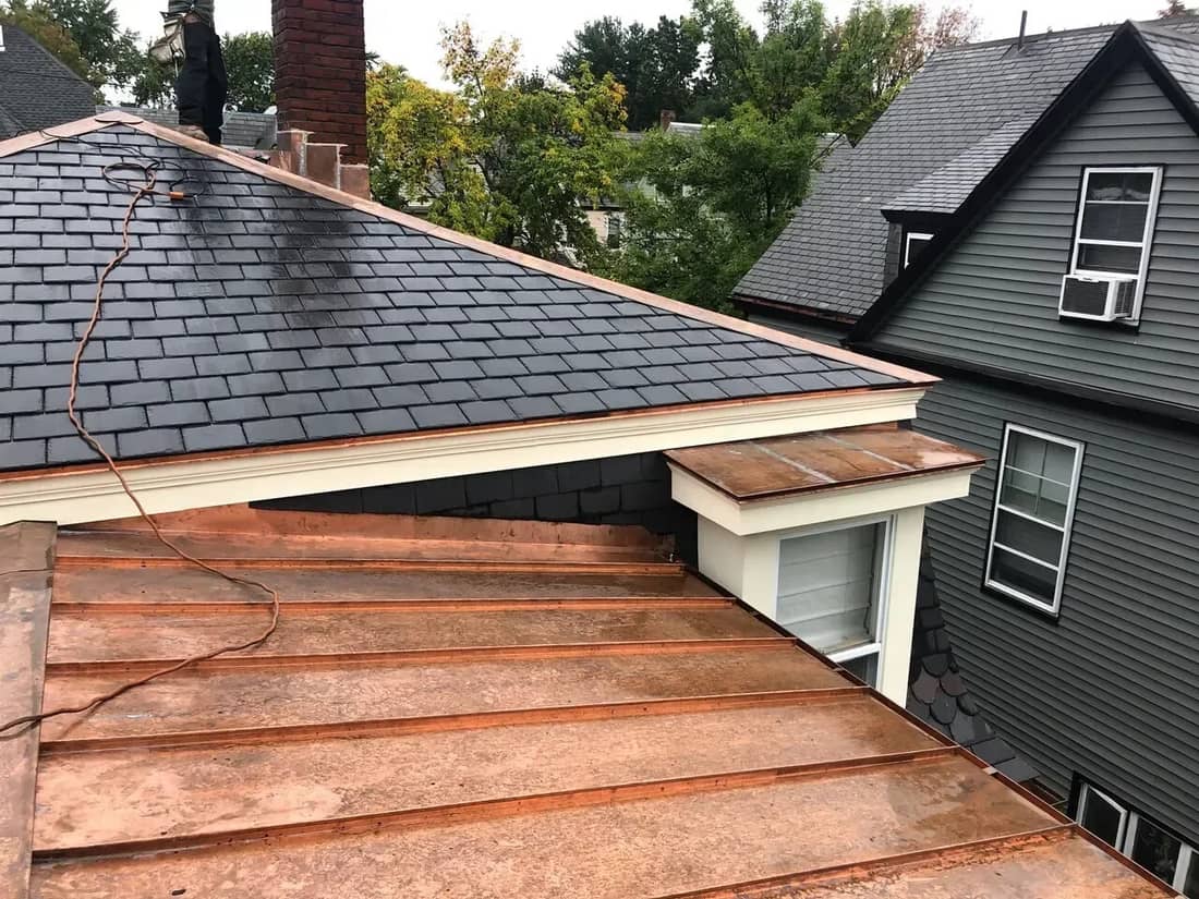 Slate and copper roof on a historic home in Davis Square, Somerville